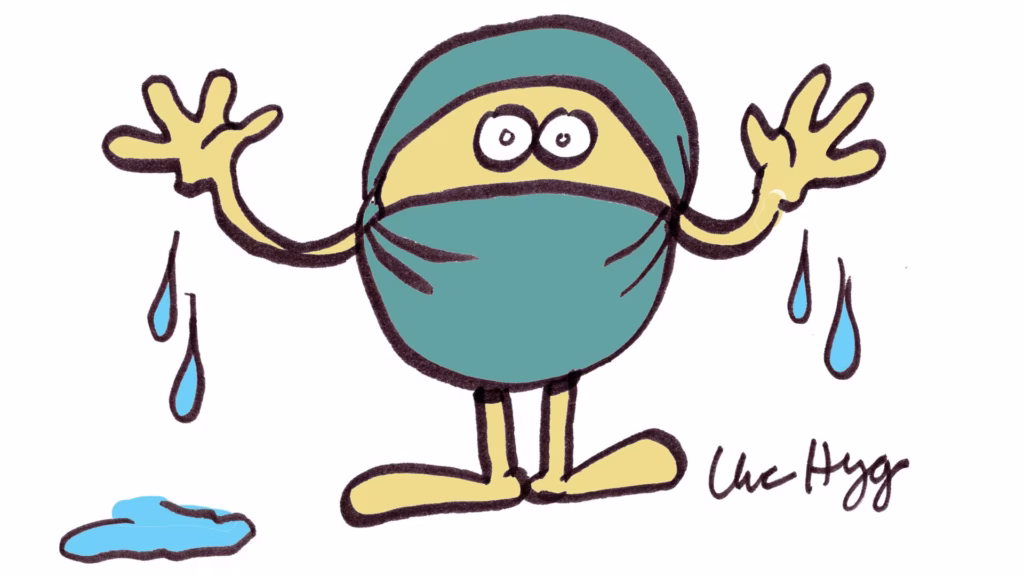 cartoon of a soybean in scrubs