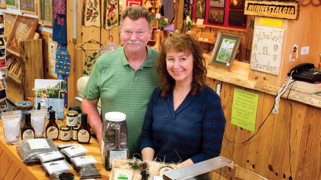 two people in Minnesota Minnestalgia gift shop