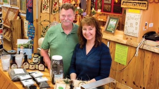 two people in Minnesota Minnestalgia gift shop