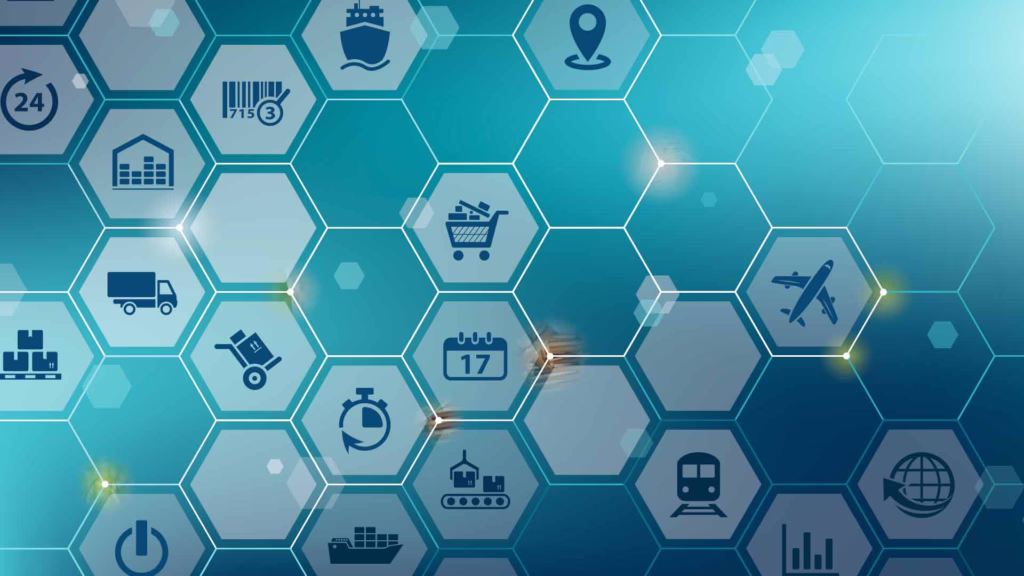 Blockchain illustration with icons