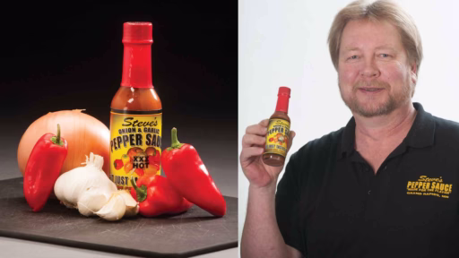 Steve olds holing steve's onion and garlic pepper sauce