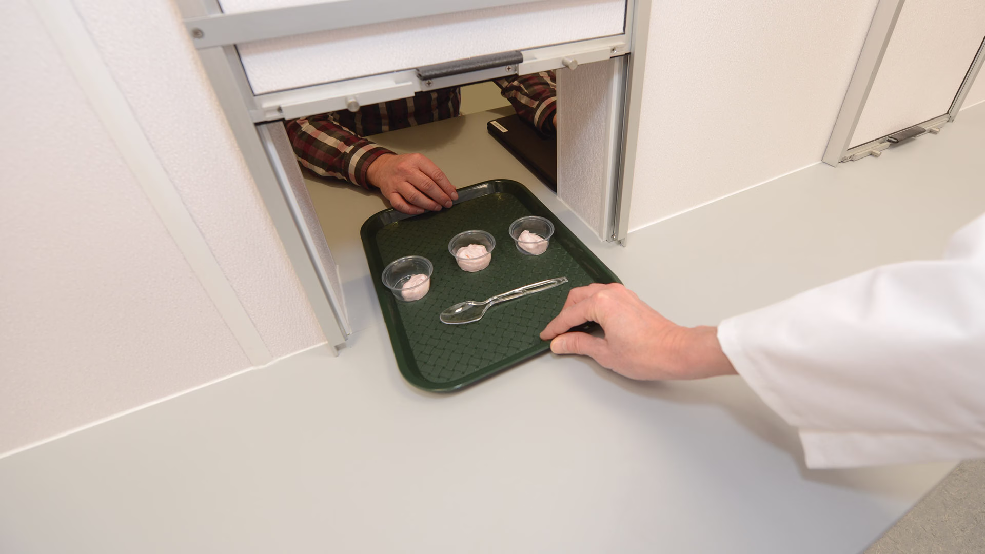 food samples on tray being handed over for testing