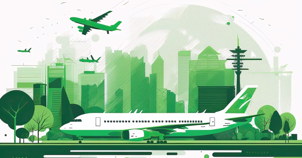 graphic depicting plane and greener Earth