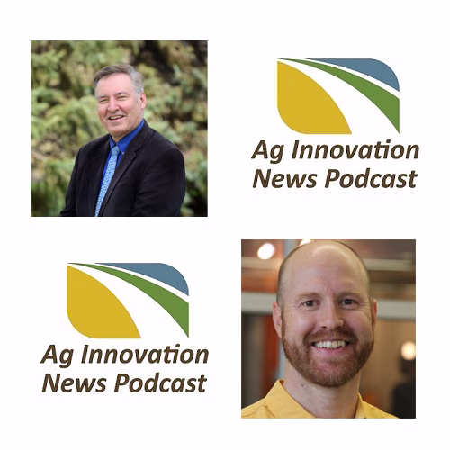 Photo of Harold Stanislawski and Ken Graeve with AURI podcast logo.